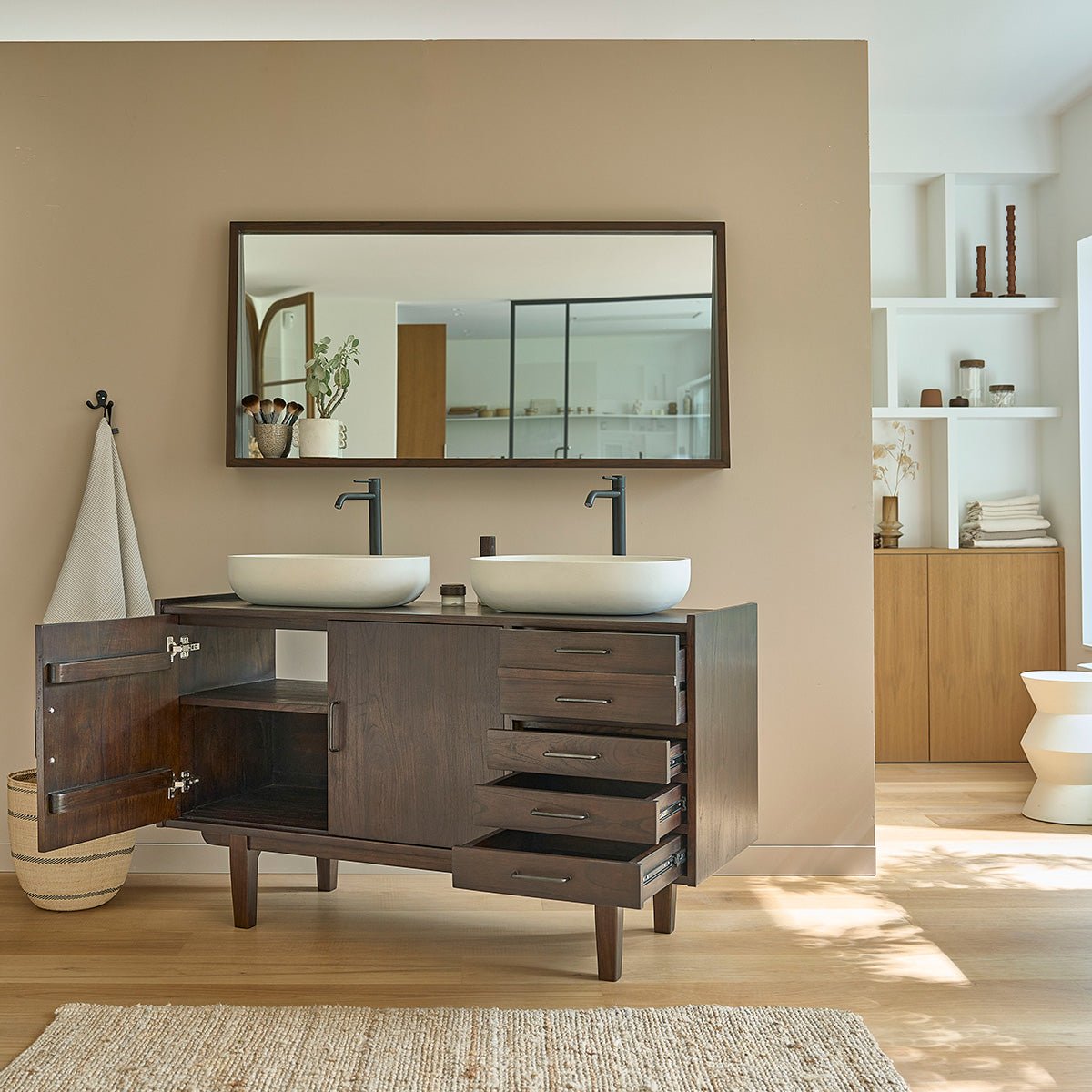 Meuble de salle de bain en mindi massif 135 cm VINTAGE marron, BERAH GETAH
