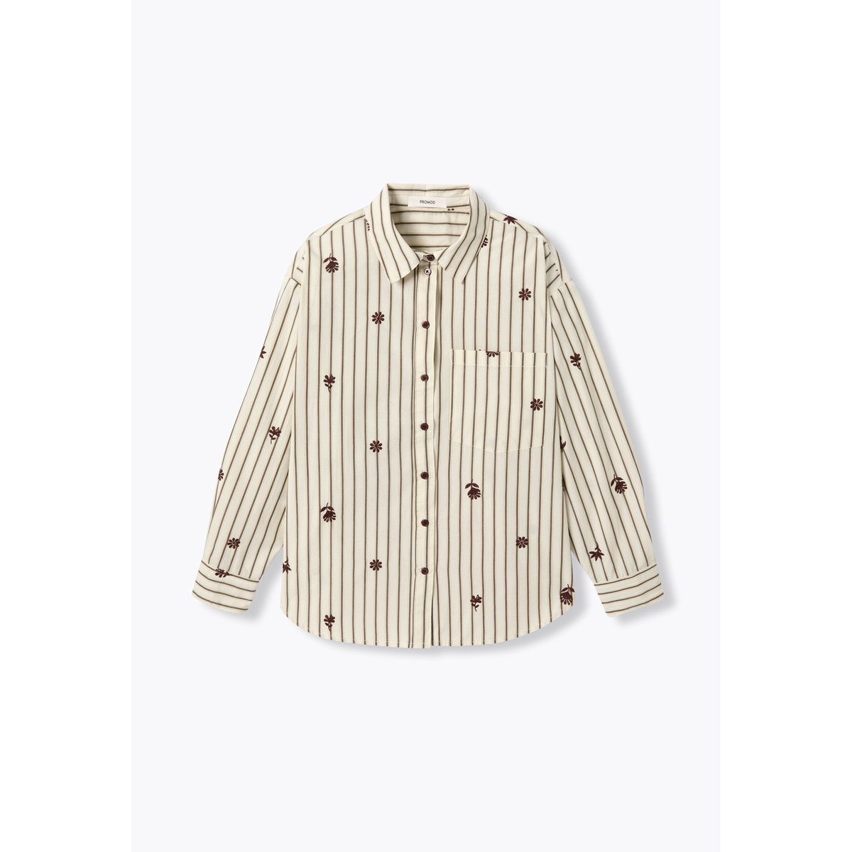 Chemise oversize rayée brodée rayé marron, PROMOD