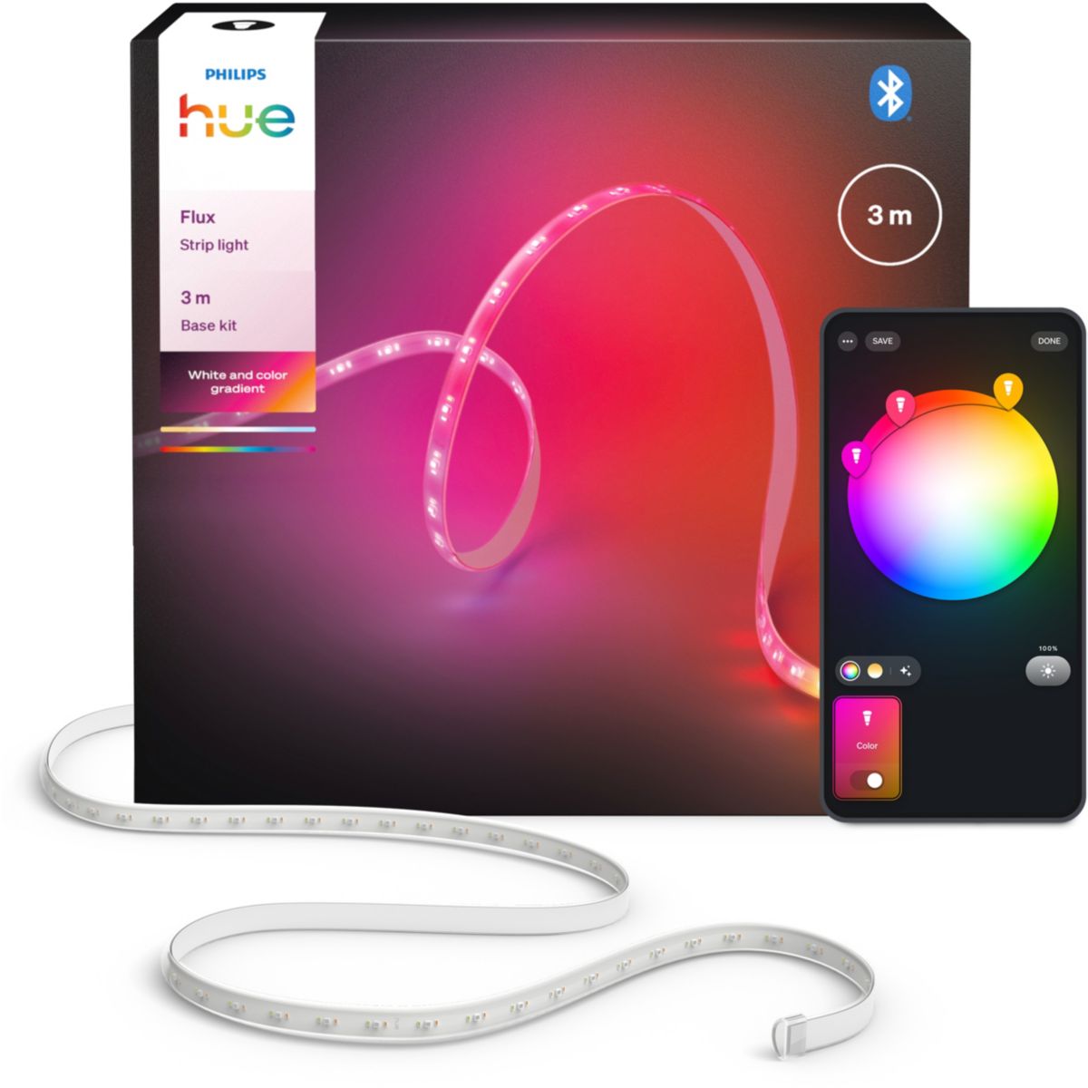 Bandeau LED Flux Strip Light 3m White&Color gradient couleur unique, PHILIPS HUE