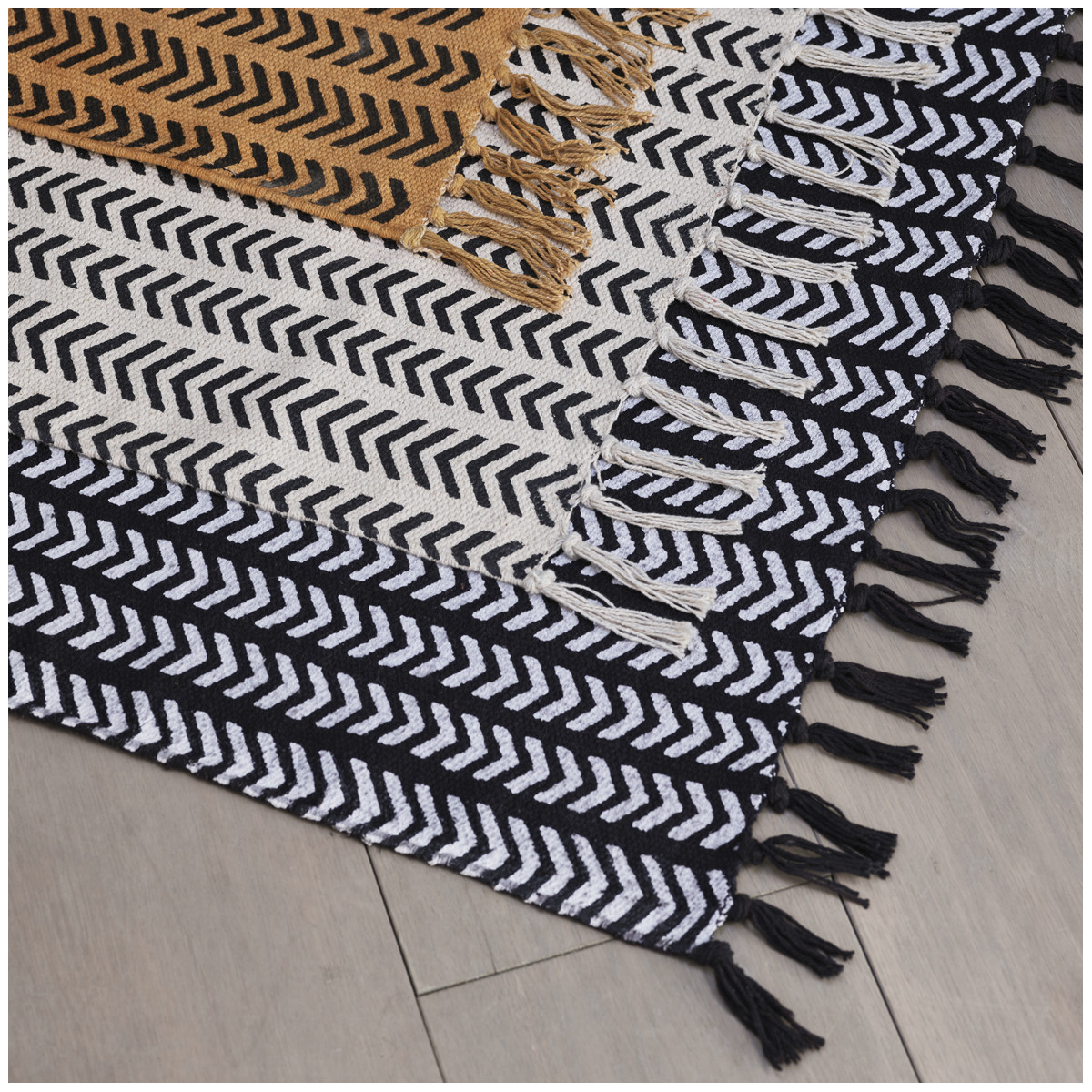 Tapis en coton noir, BLANC D’IVOIRE