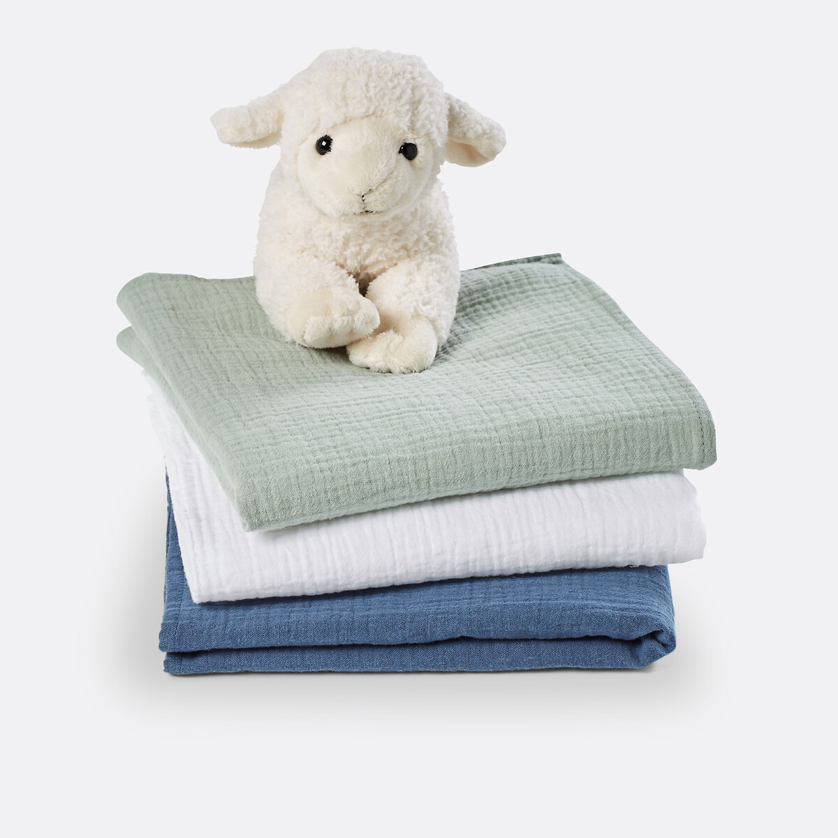 Lot de 3 maxi langes gaze de coton, Kumla bleu prusse/vert de gris/blanc, LA REDOUTE INTERIEURS