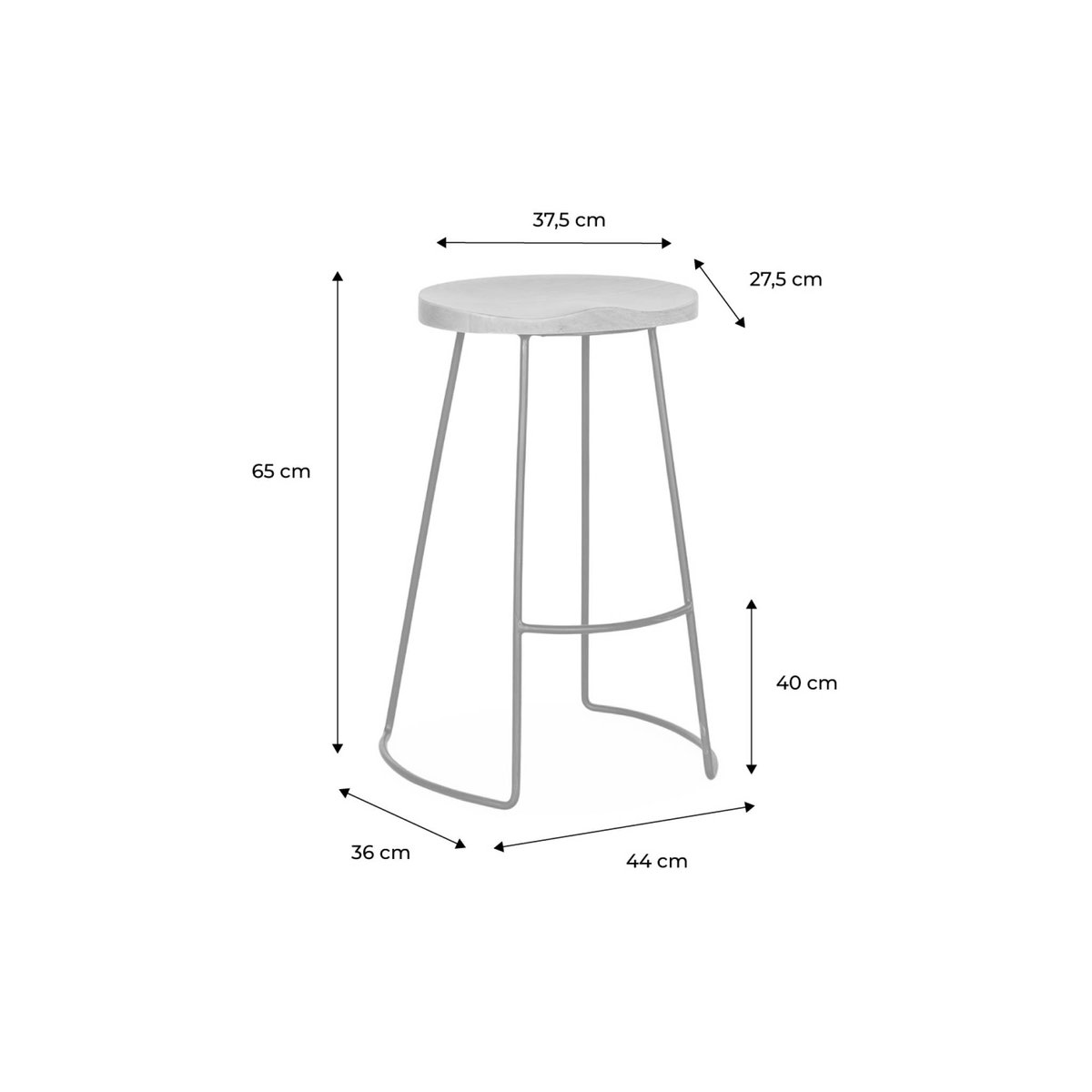 Tabouret de bar bois de manguier et acier 65cm avec repose pieds (lot de 4) JAYA naturel, SWEEEK