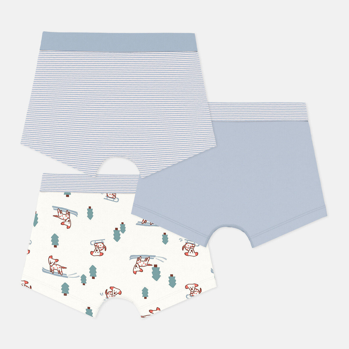 Set di 3 boxer con cintura rivestita bianco + blu + rigato, PETIT BATEAU