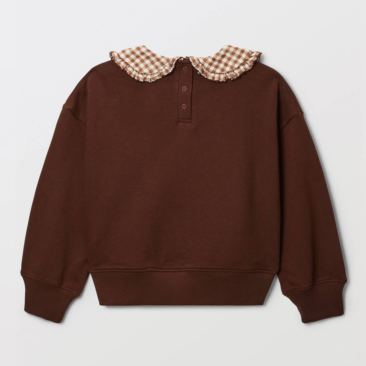 Sweat uni col claudine vichy en coton pudding, MONOPRIX