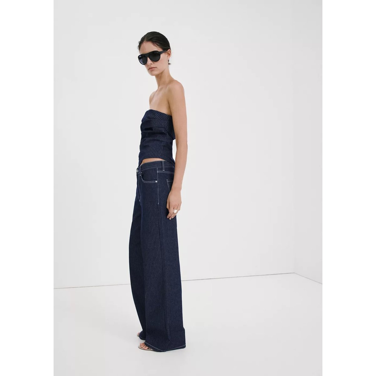 Jean droit rayures bleu indigo, MANGO