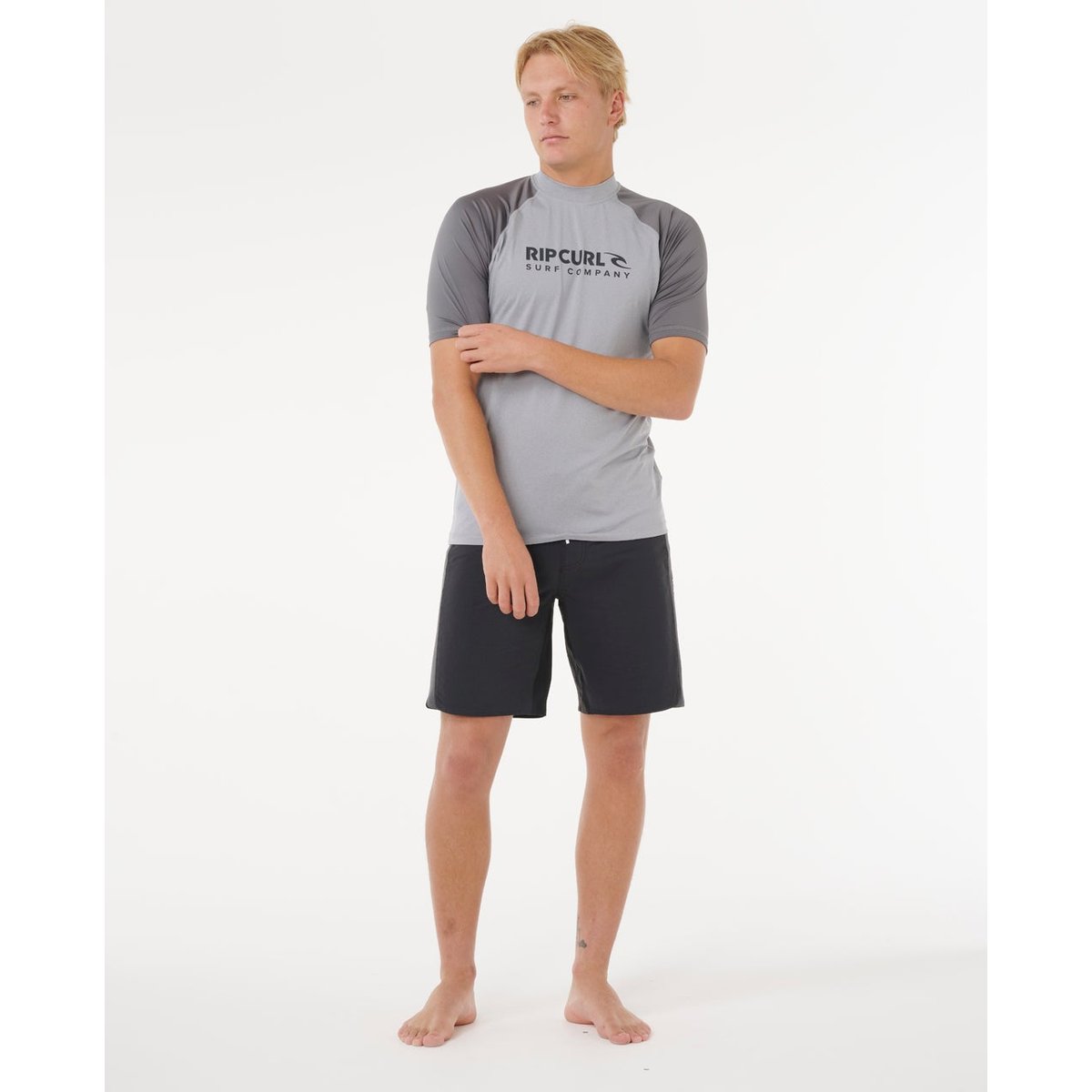 T-shirt anti-UV Shock UPF50 manches courtes gris chiné, RIP CURL