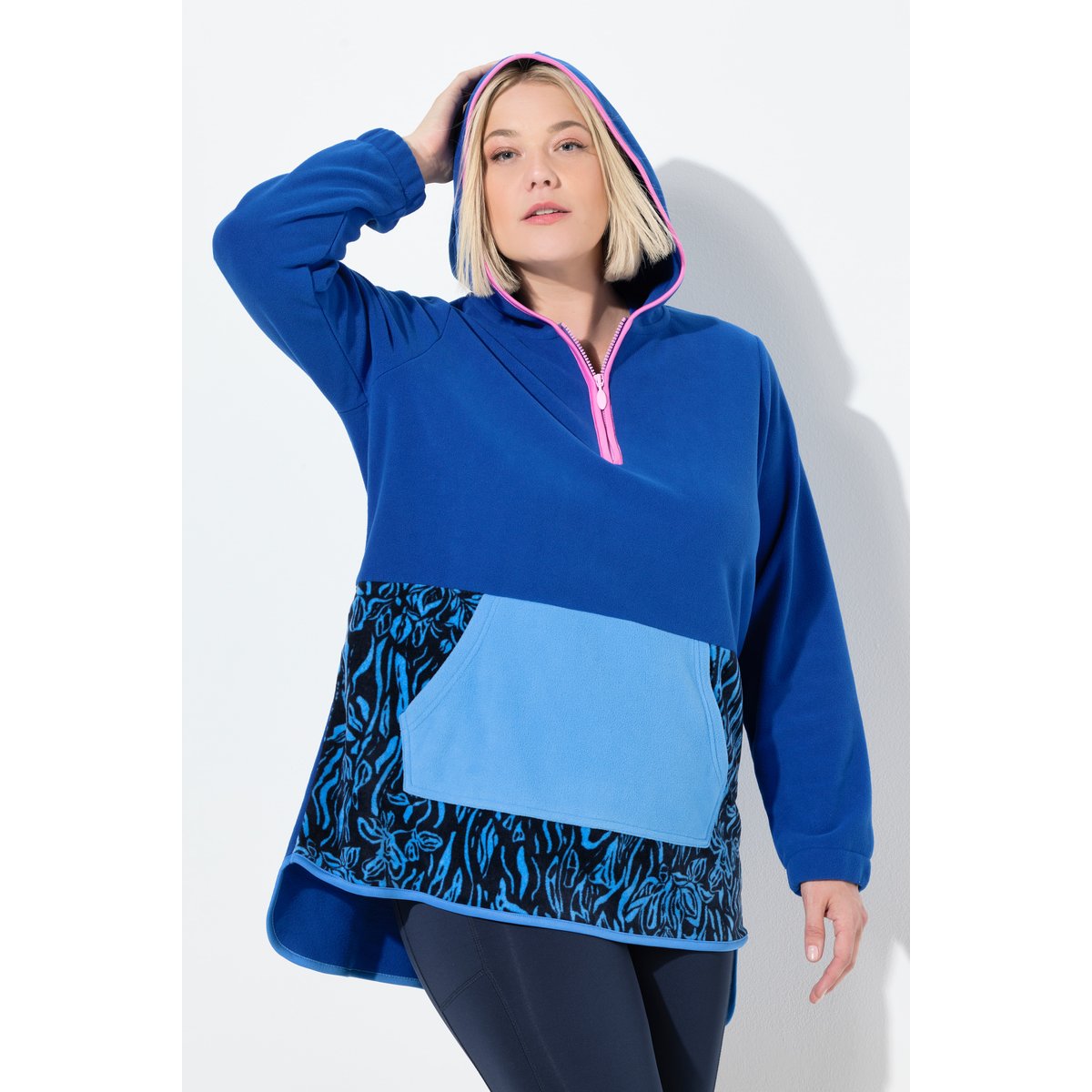 Sweat à capuche en polaire jeans bleu, ULLA POPKEN