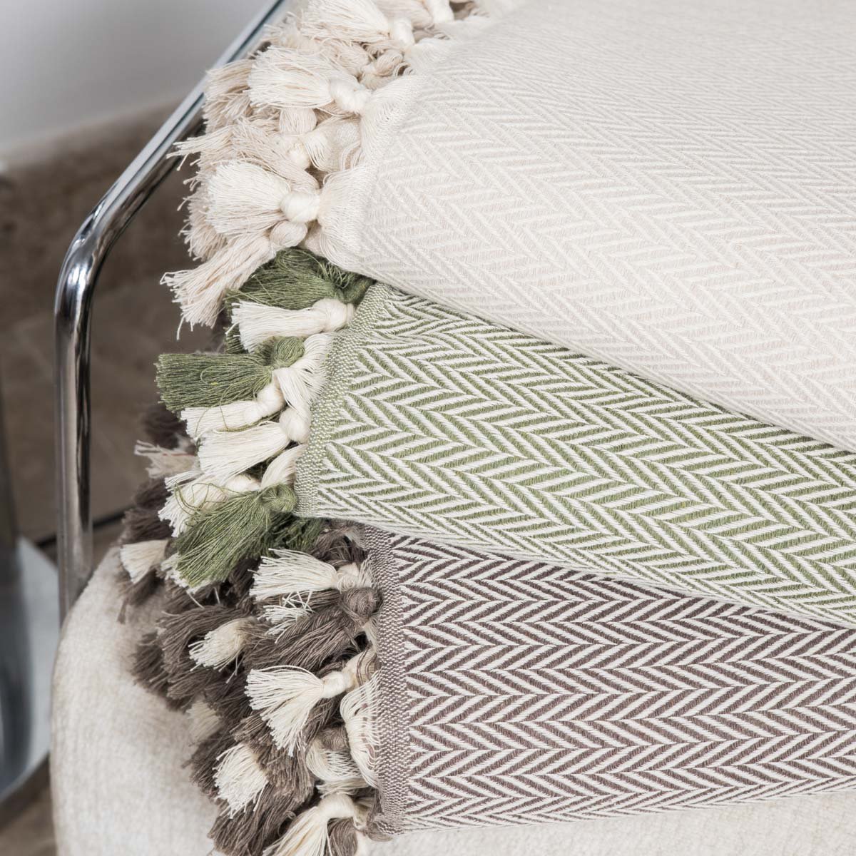 Plaid coton MEGEVE taupe, FEBRONIE