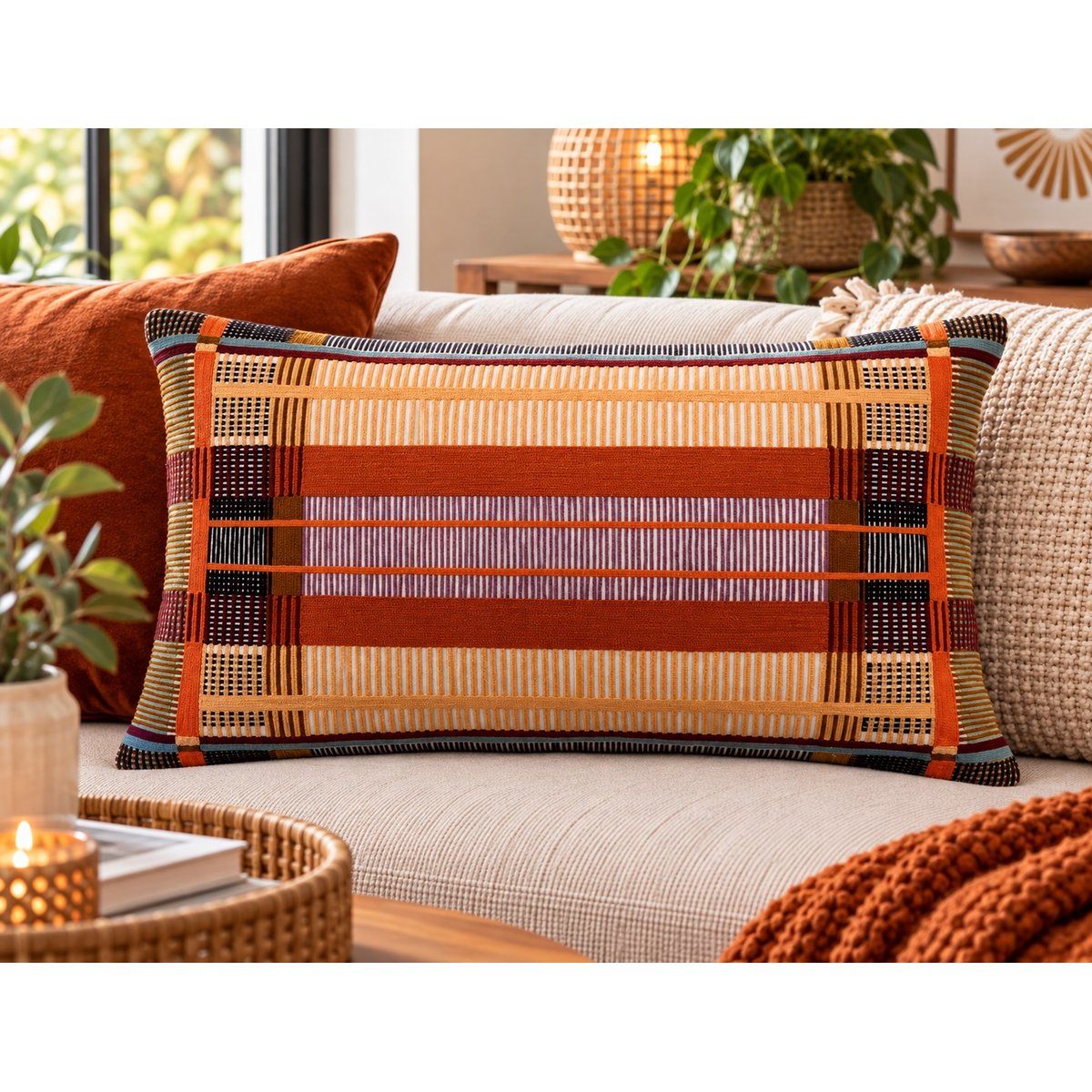 Coussin brodé Échappée Estivale multico, EDEN