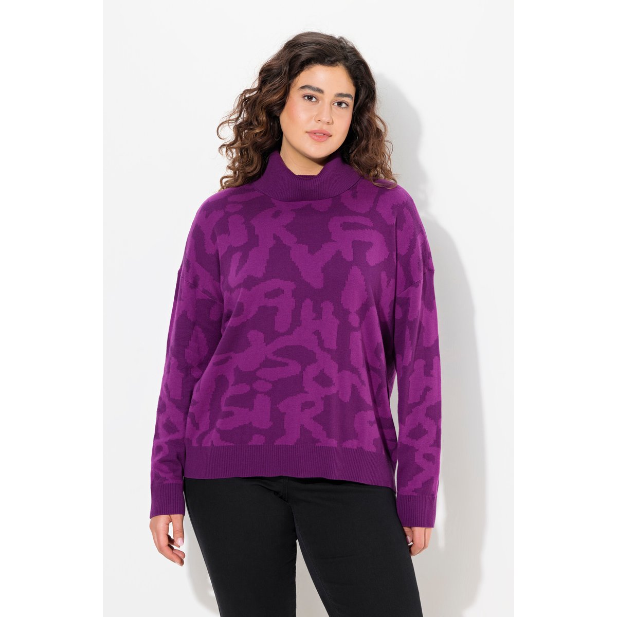 Pull à col roulé côtelé et manches longues violet, ULLA POPKEN