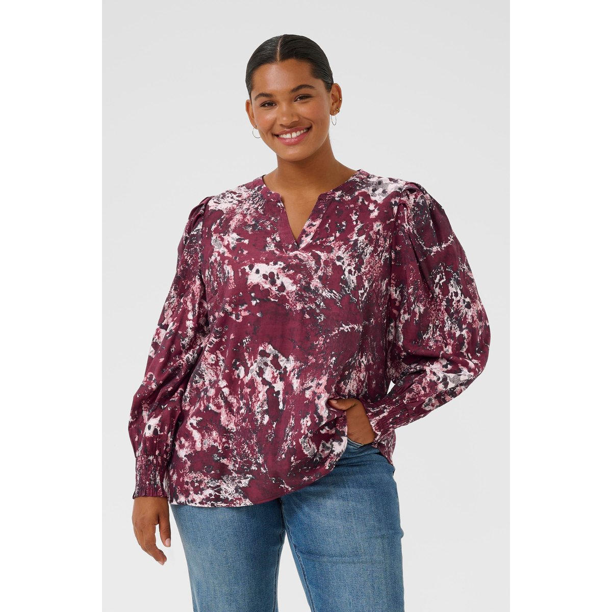 Blouse à manches longues rouge red black abstract, KAFFE CURVE