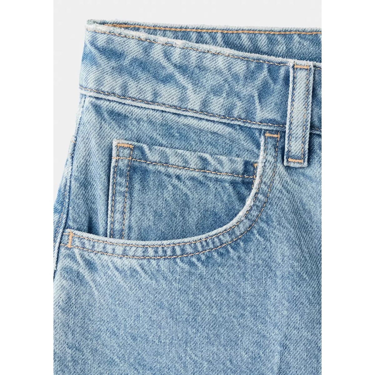 Bermuda en jean droit taille haute bleu moyen, MANGO