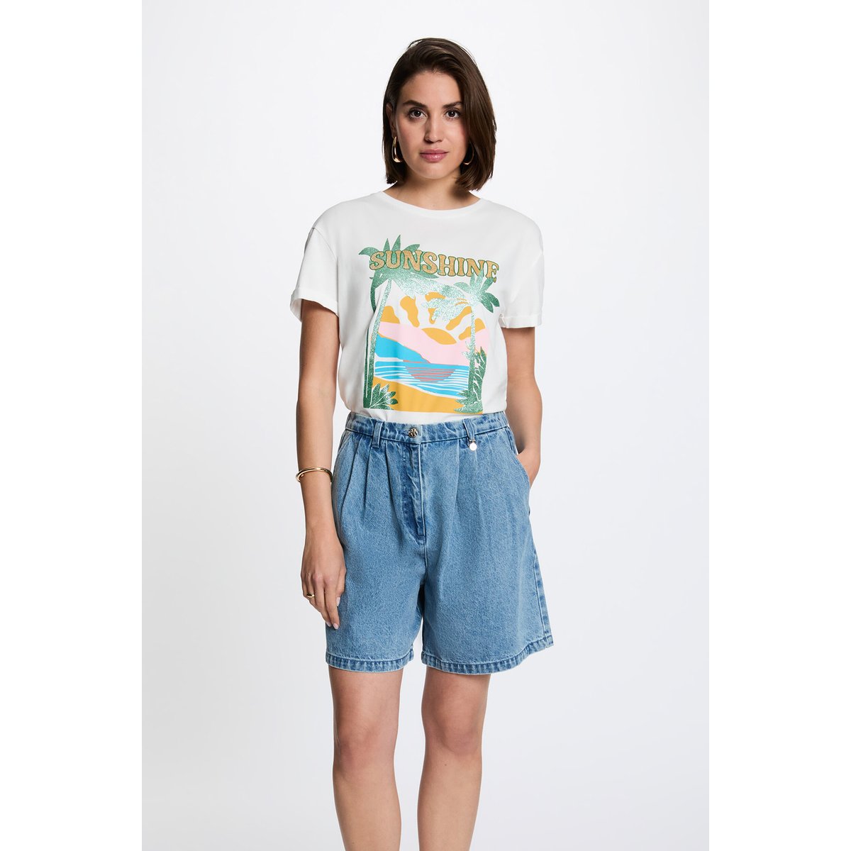T-shirt imprimé col rond blanc, MORGAN