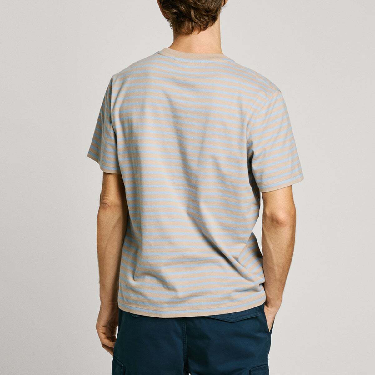 T-shirt col rond rayé jersey beige clair, PEPE JEANS