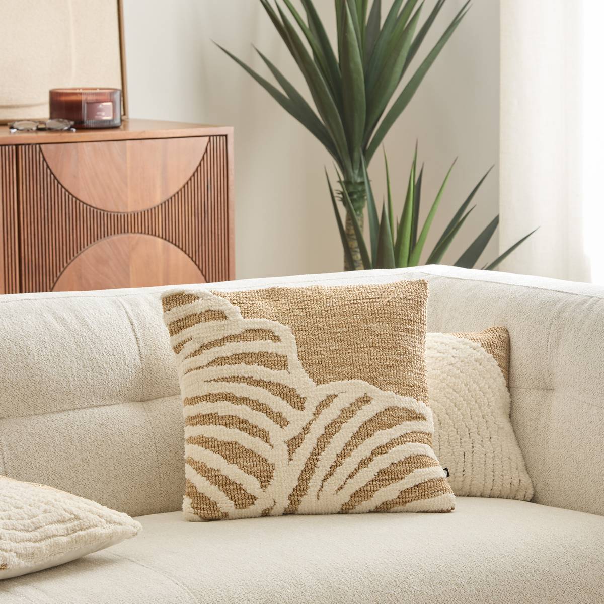Coussin carré LOOMIA beige lin, ATMOSPHERA