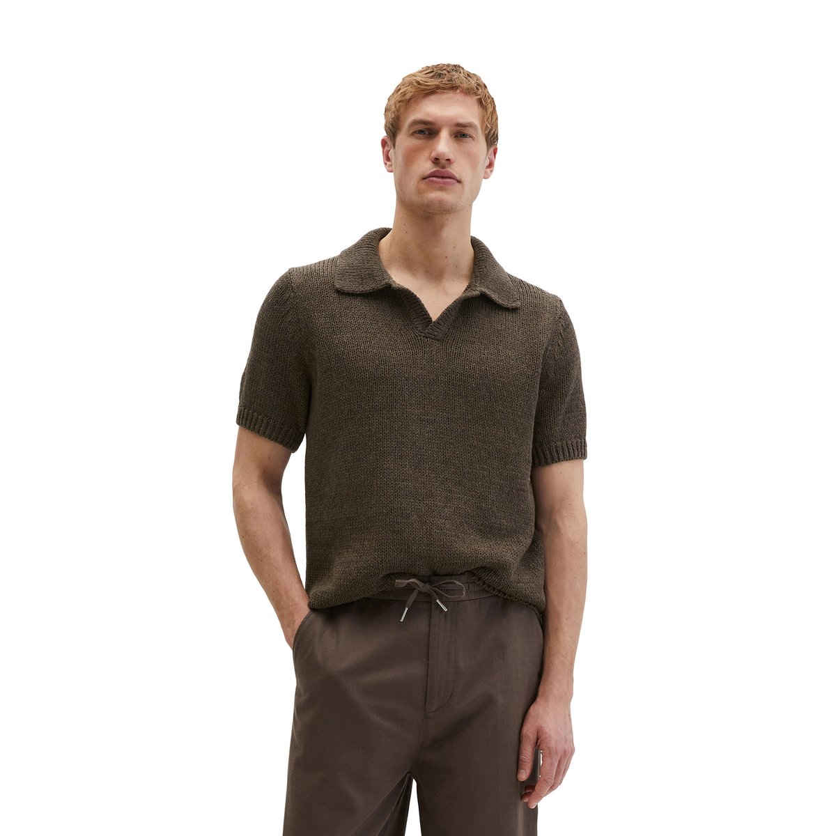 Pull à manches courtes regular en fil à bandelettes lâche marron foncé, MARC O'POLO