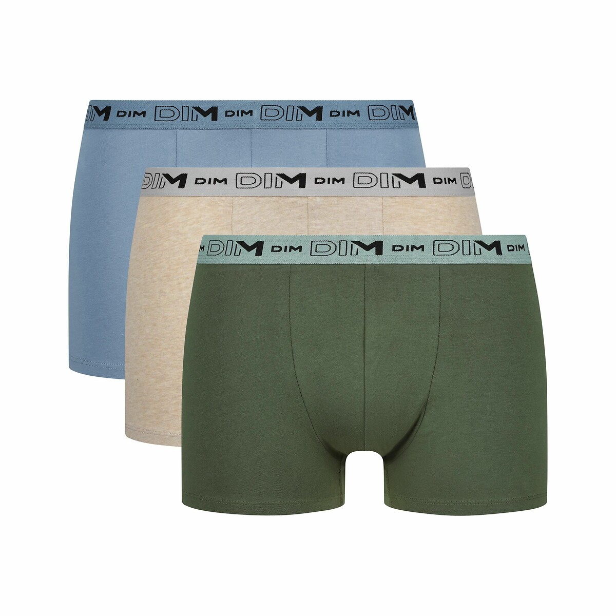 Set van 3 boxershorts in stretchkatoen groen+blauw+beige, DIM