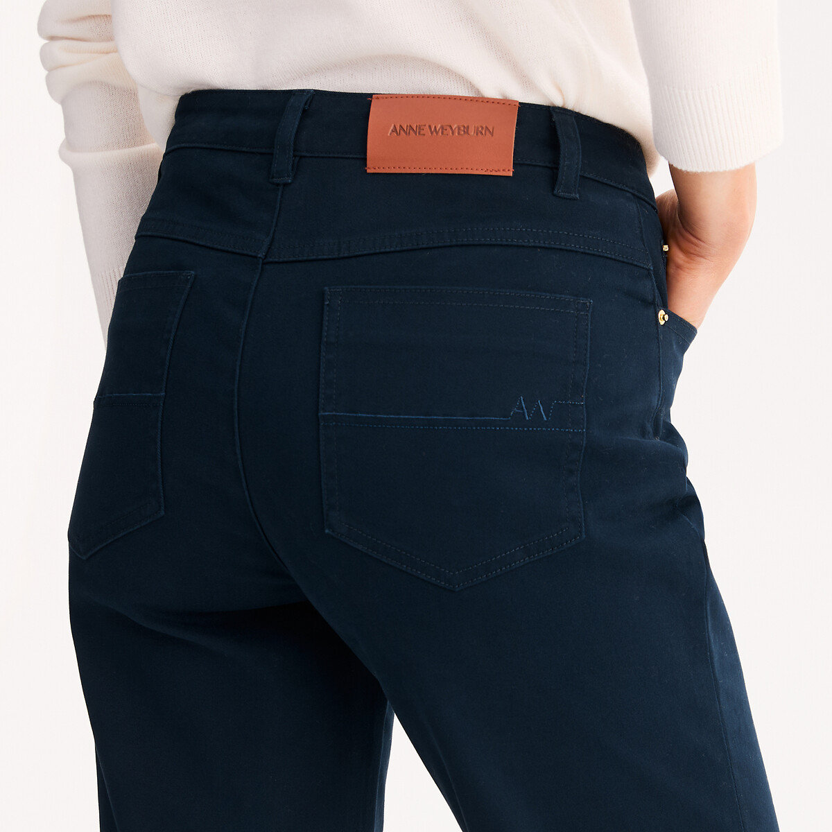 Rechte broek met 5 zakken, stretchkatoen marine , ANNE WEYBURN