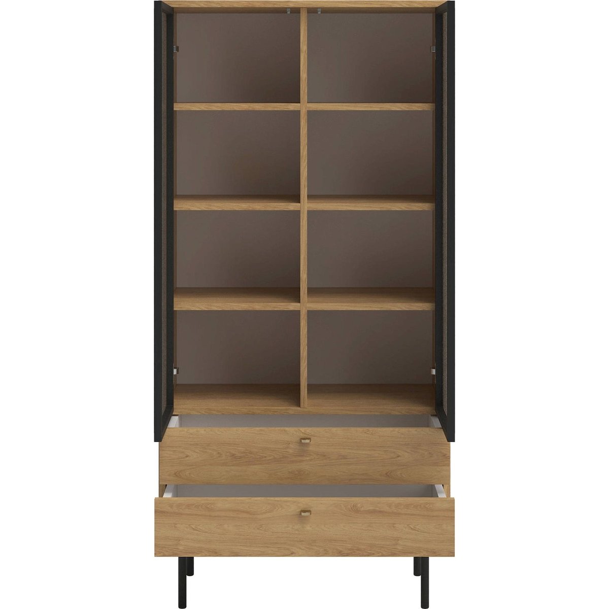 Vitrine haute bois et verre strié OLAR hickory naturel, noir et doré, RECOLLECTION
