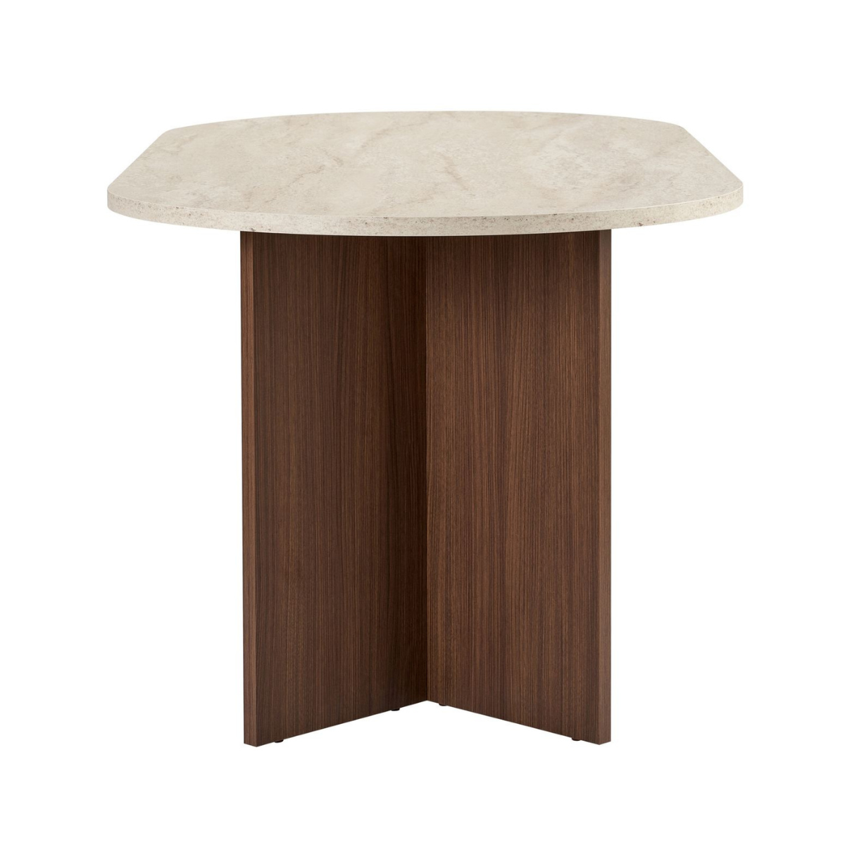 Table à manger avec bords arrondis - SABLE travertin/ noyer, CALICOSY