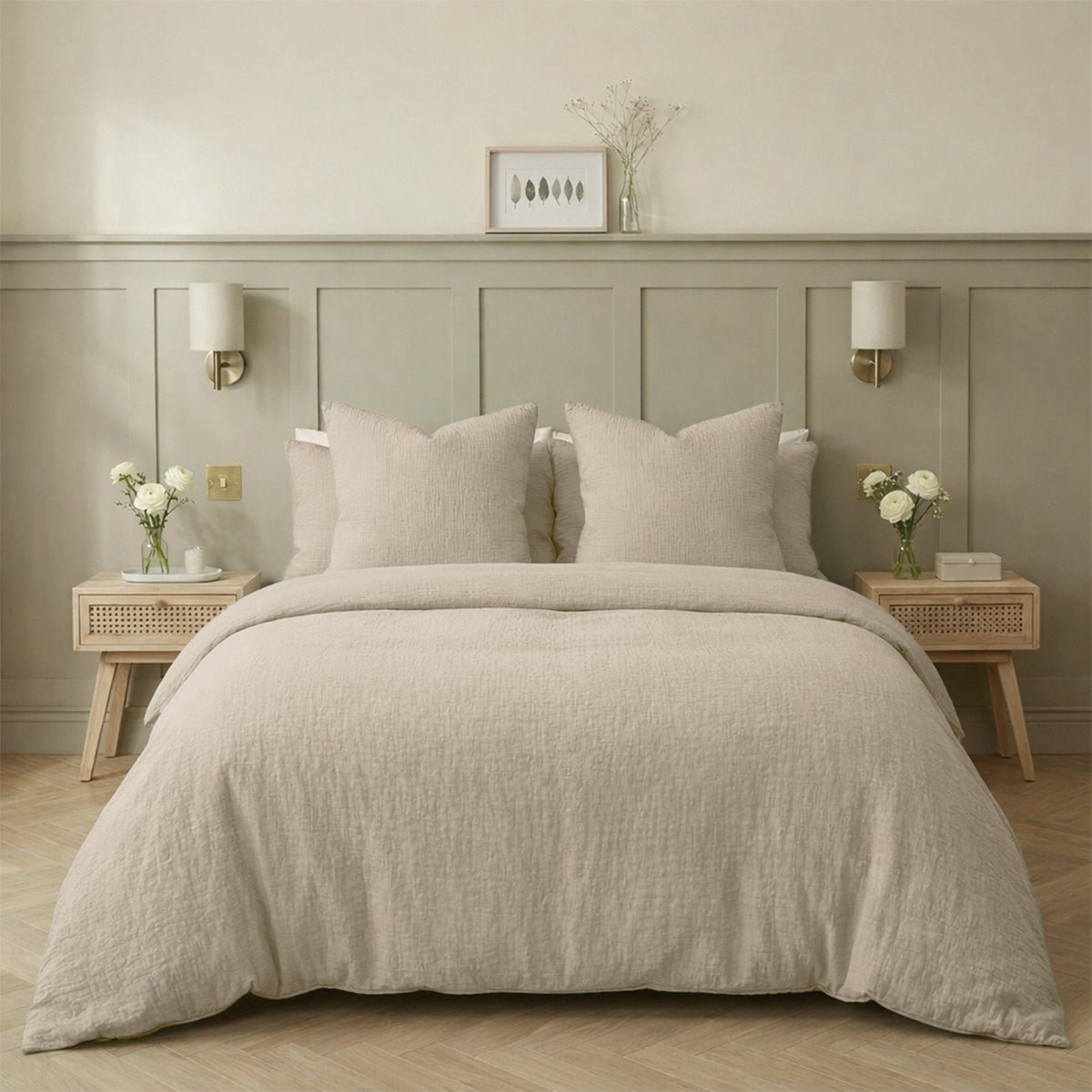 Taie d'oreiller (x2) gaze de coton ALMA Made in Europe beige clair, FEBRONIE