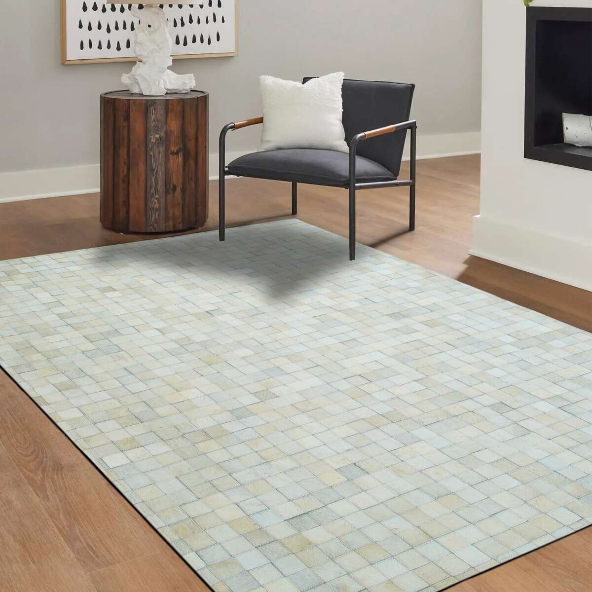 Tapis en cuir recyclé mosaïque CUIR MOZAIQUE blanc, THE DECO FACTORY