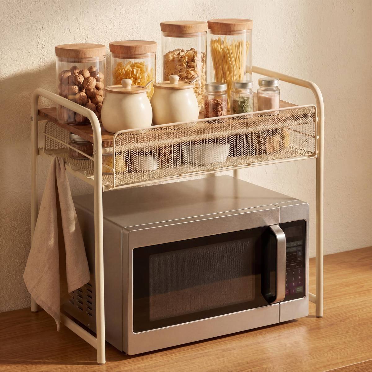 Étagère micro-ondes rectangulaire avec tiroir TELMA beige, 5FIVE SIMPLY SMART