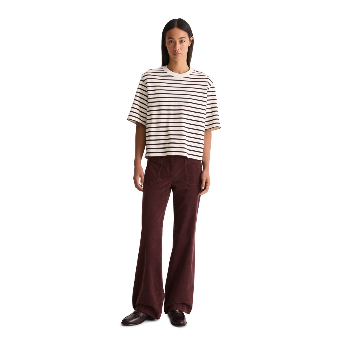 Sweat-shirt rayé à manches courtes cropped en sweat léger rouge, MARC O'POLO