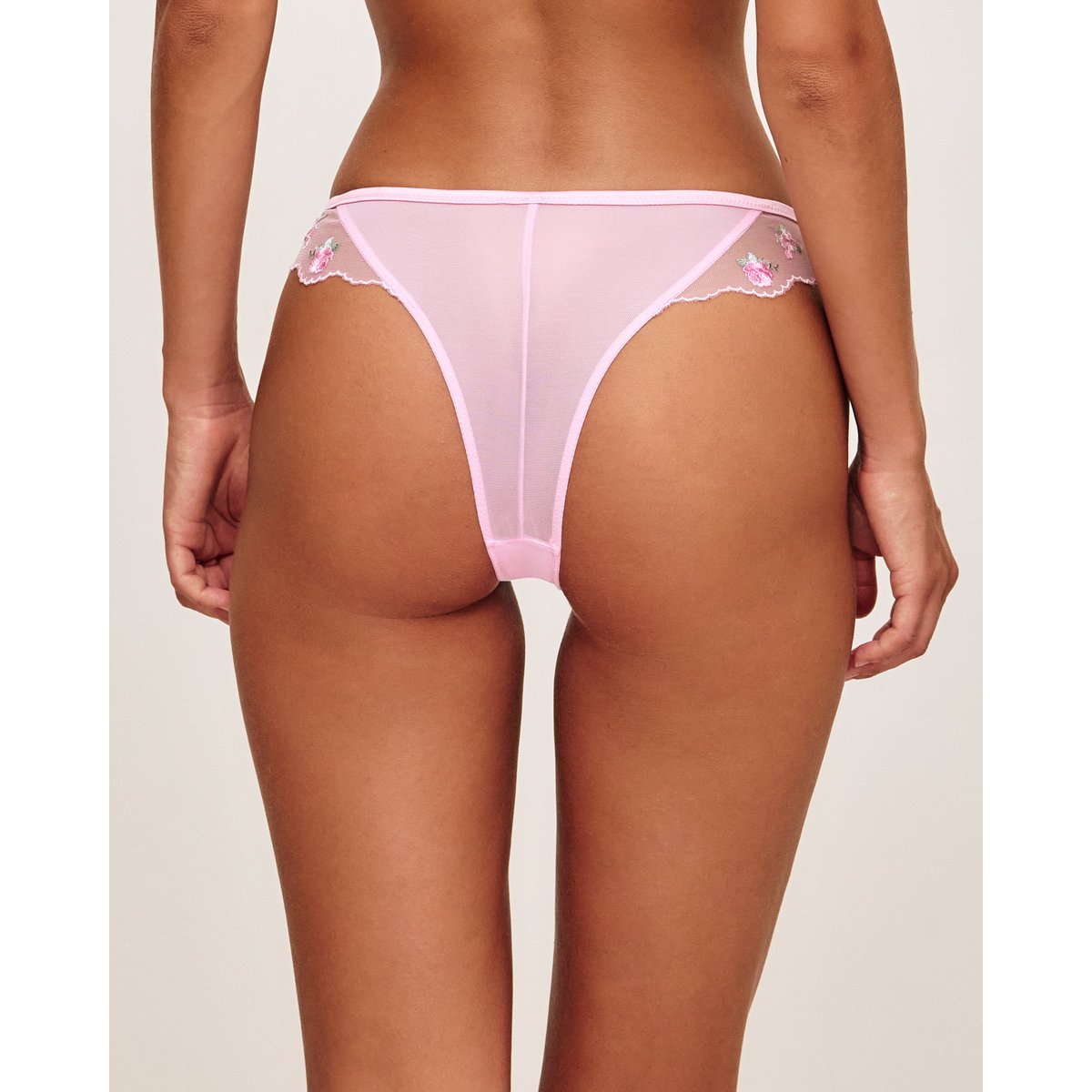 Tanga en mesh brodé de fleurs MADISONIZ rose, UNDIZ
