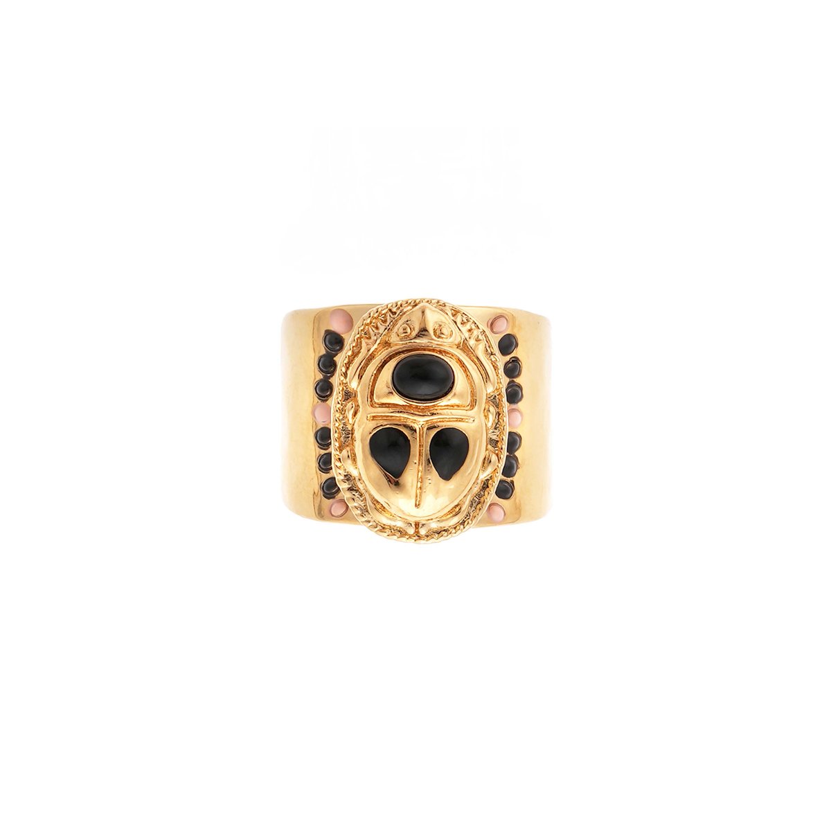 Bague réglable cabochon scarabé avec émail TREZOR noir, HIPANEMA