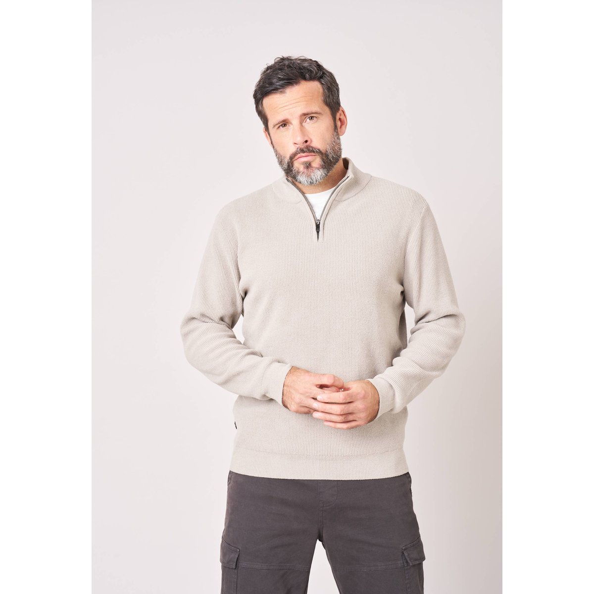 Pull homme en maille texturée RUNNUP chalk, DEELUXE
