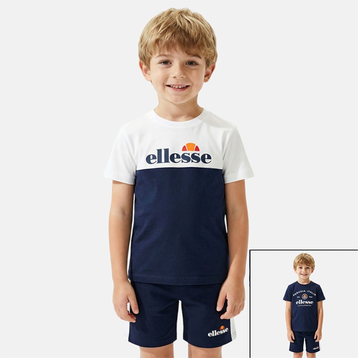 Lot de 2 t-shirts manches courtes et short BLOCK PARTY bleu marine, ELLESSE