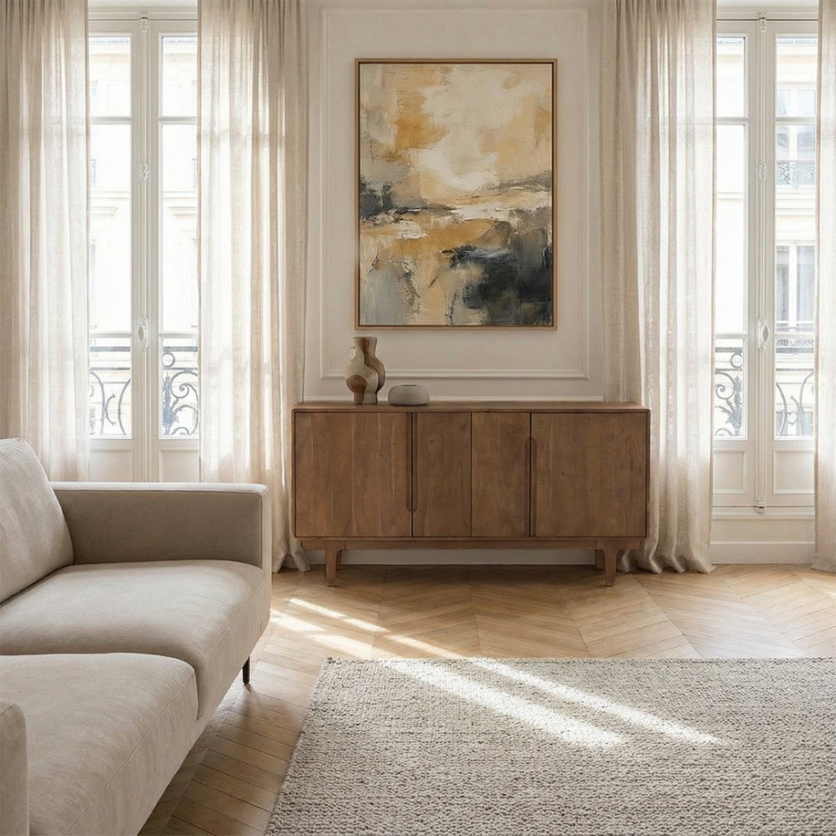 Buffet 4 portes en bois massif L150cm- BOGOR bois, DRAWER
