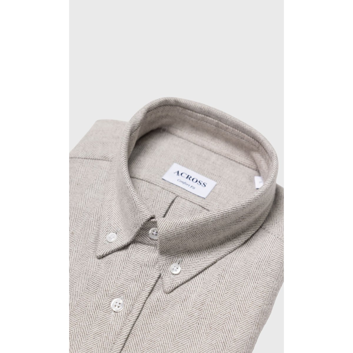 Chemise Confort fit à chevrons en flanelle e gris moyen, ACROSS