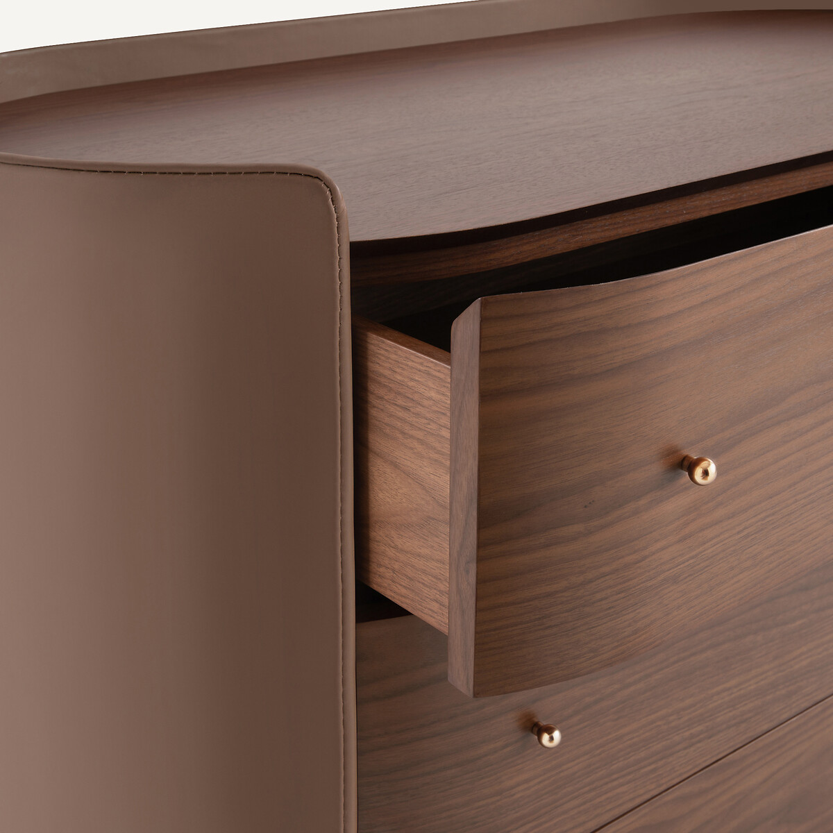 Commode 3 tiroirs plaqué noyer et cuir, Firmo noyer, AM.PM