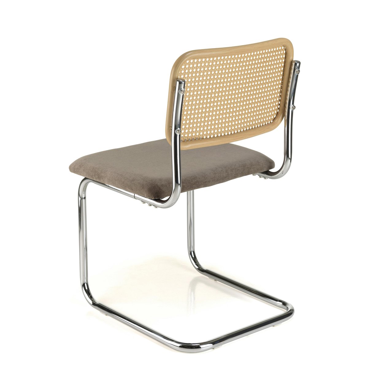 Chaise métal chromé assise velours taupe dossier rotin (lot de 2) LOANO taupe, PIER IMPORT
