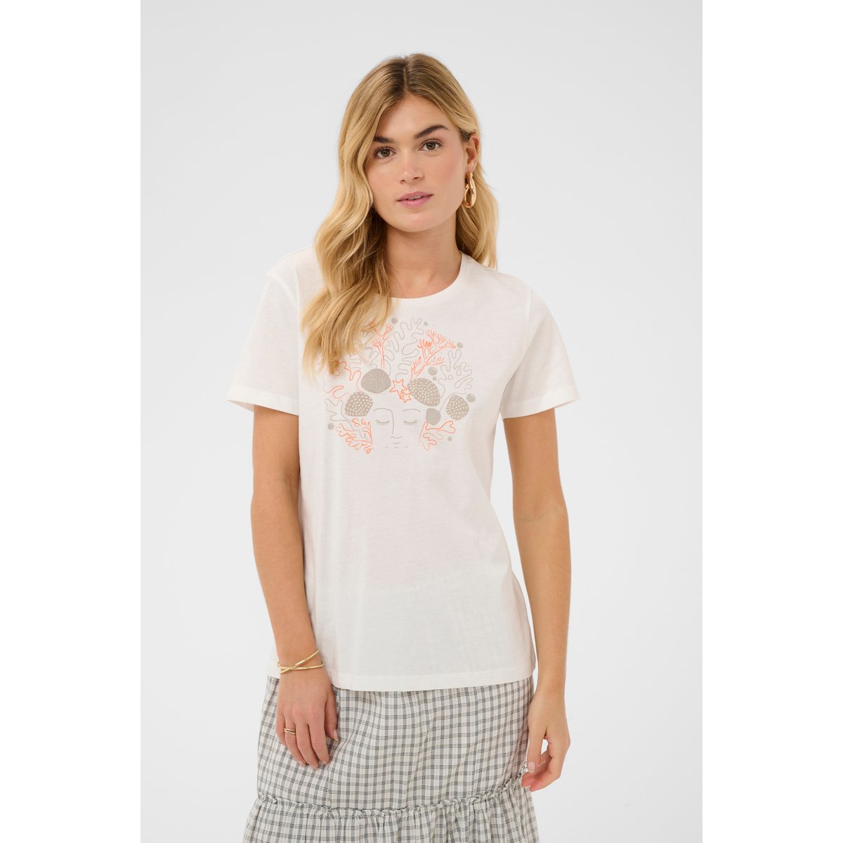 T-shirt à manches courtes blanc orange coral hair, CREAM