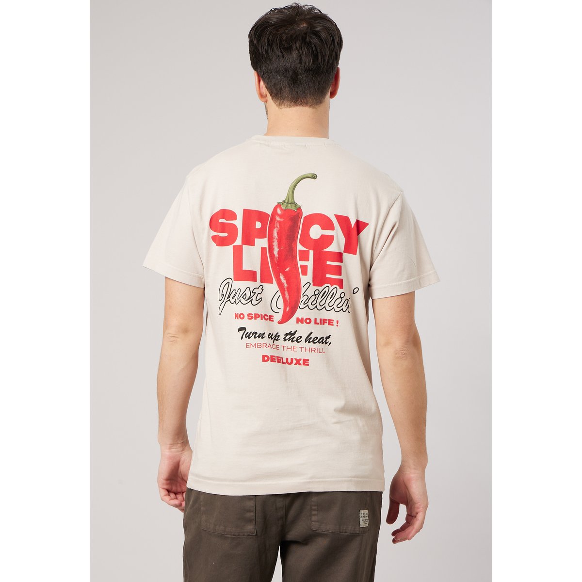 T-shirt loose homme en coton imprimé piment SPICY chalk, DEELUXE