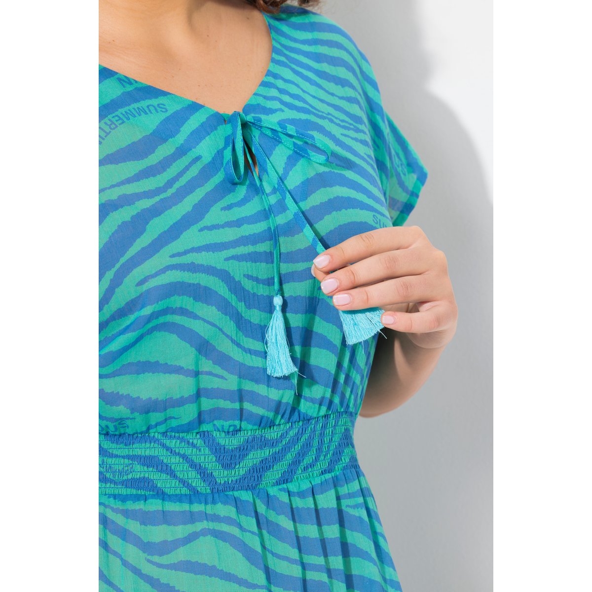Robe midi sans manches. Imprimé aqua foncé, ULLA POPKEN
