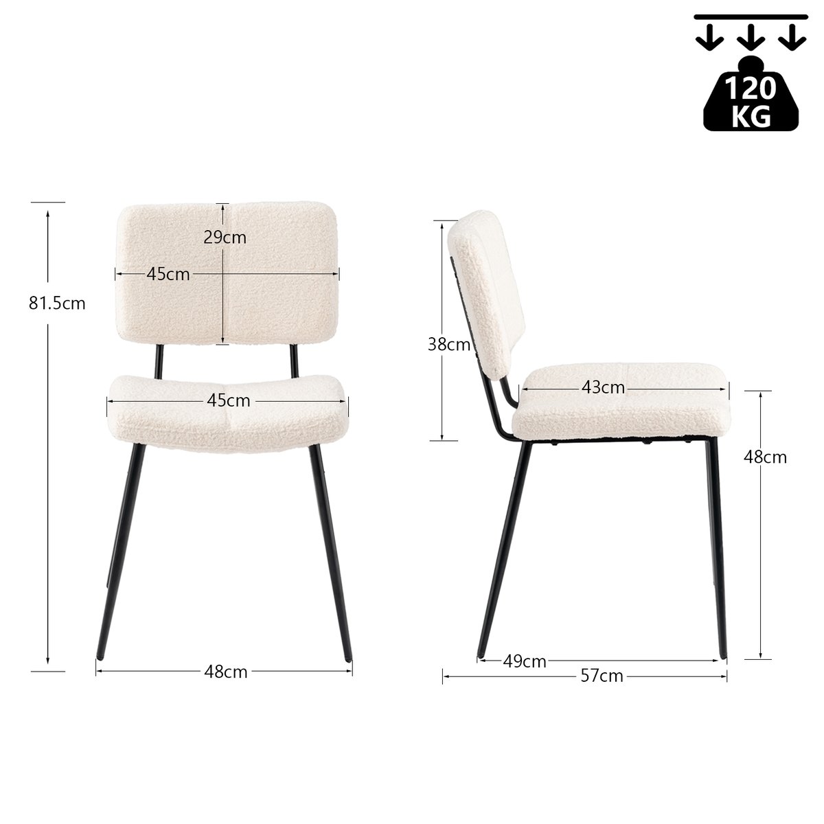 Lot de 4 chaises de salle à manger en bouclette, POMONA beige, MEUBLES COSY