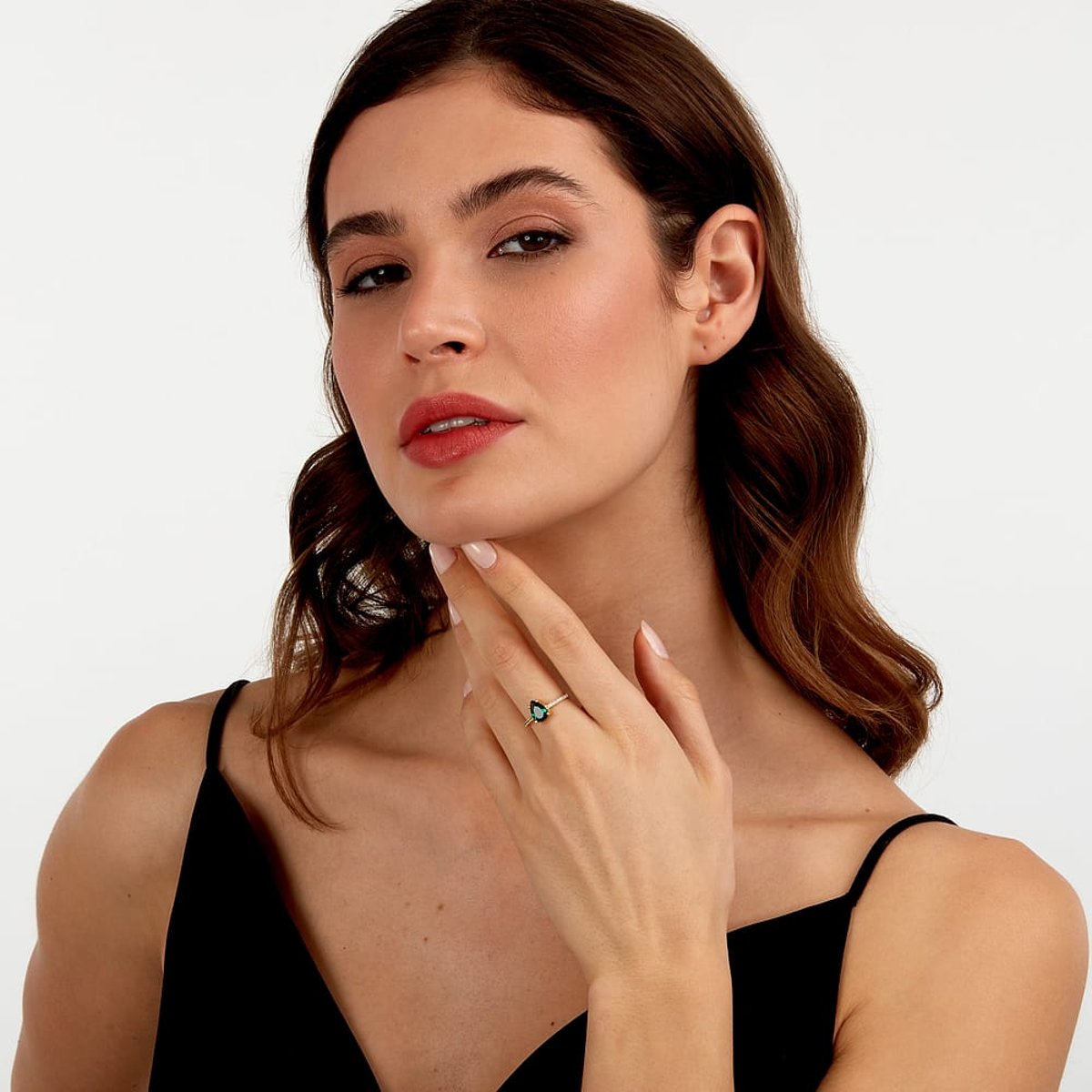 Bague en acier, cristaux, TESORI or jaune, vert, MORELLATO