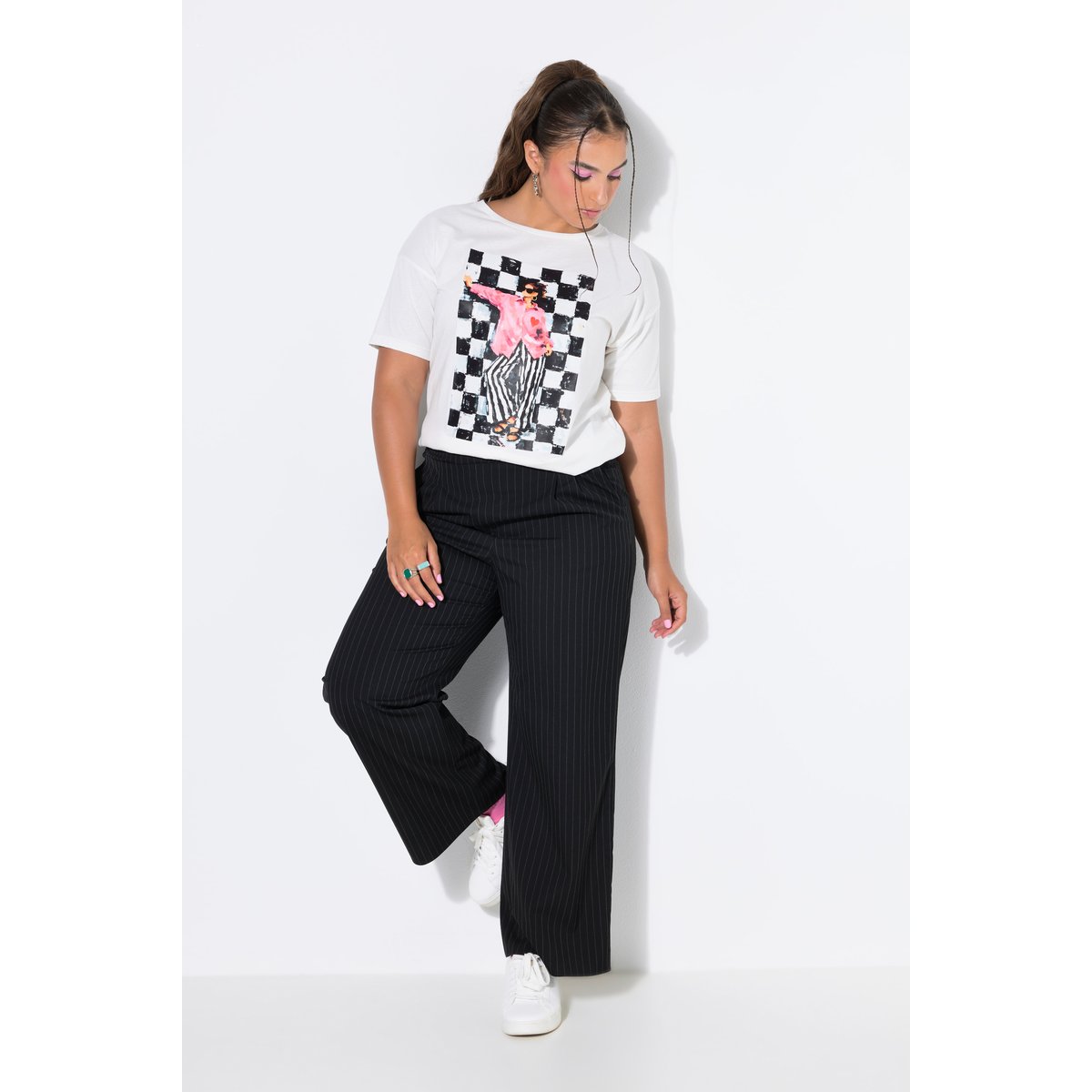 Pantalon à fines rayures, coupe large noir, STUDIO UNTOLD