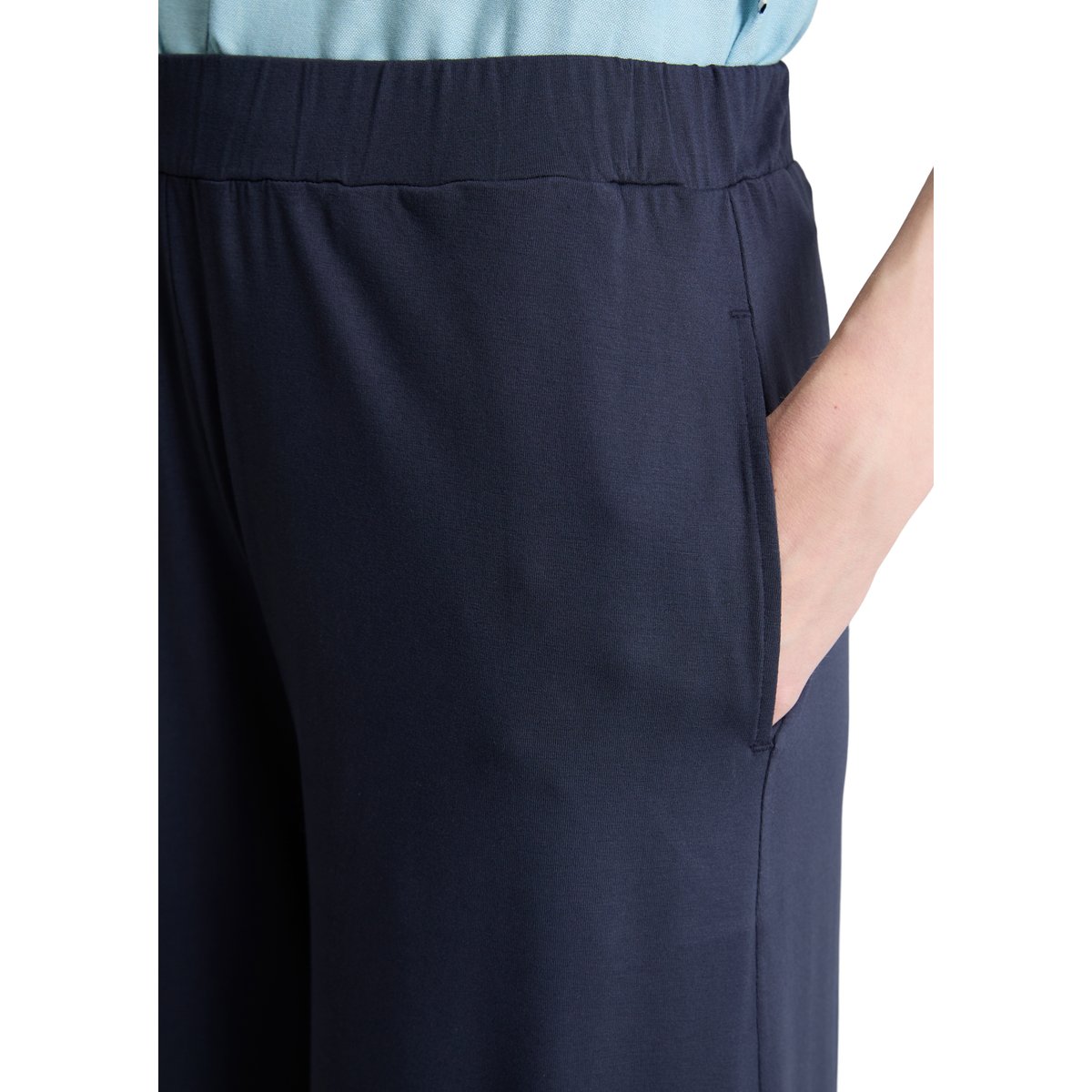 Pantalon large en jersey en LENZING™ ECOVERO™ bleu foncé, MARC O’POLO DENIM
