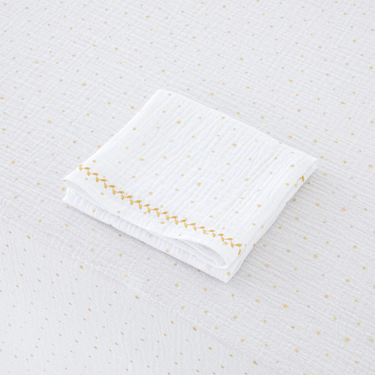 4er-Pack Servietten Kumla Étoiles, bestickt weiss/goldfarben, LA REDOUTE INTERIEURS
