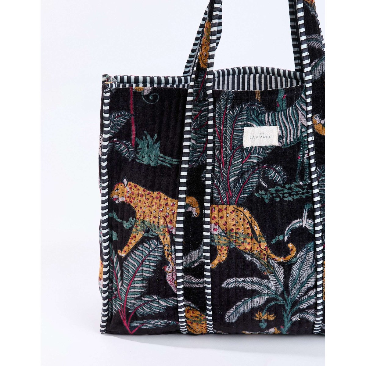 Grand cabas en velours de coton AZULI noir jungle, LA FIANCÉE