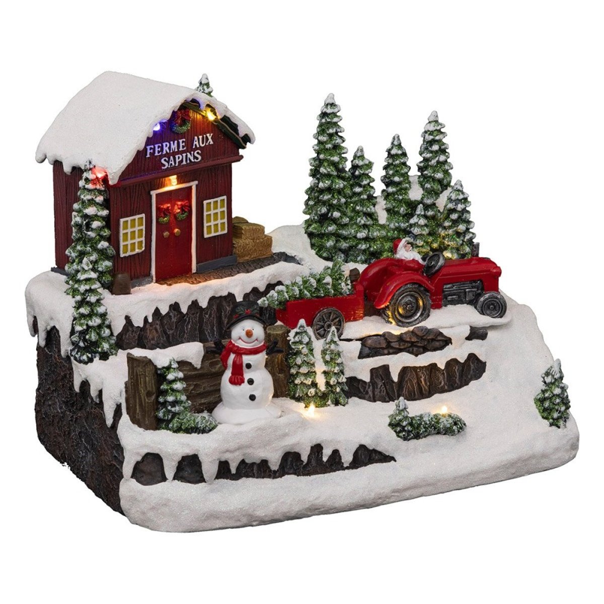 Village de Noël tracteur 10 LED rouge, ATMOSPHERA