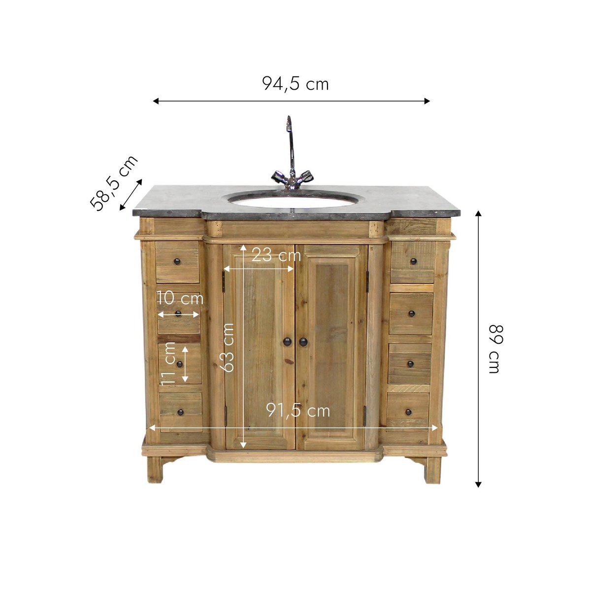 Meuble sous vasque en bois recyclé BIANCA bois clair, MADE IN MEUBLES 