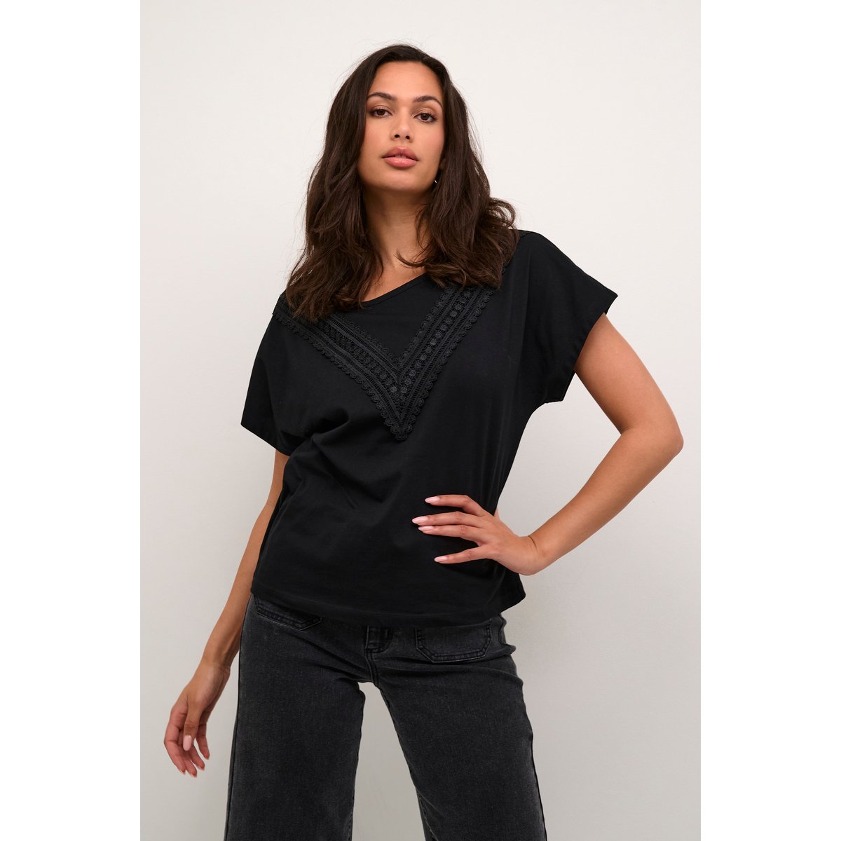T-shirt noir black deep, KAFFE