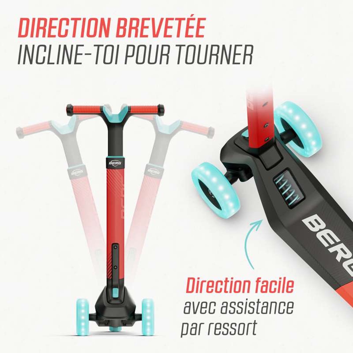 Trottinette pour Enfants, 2+ Ans, Pliable, Magnet-Deck, Nexo Lime red, BERG TOYS