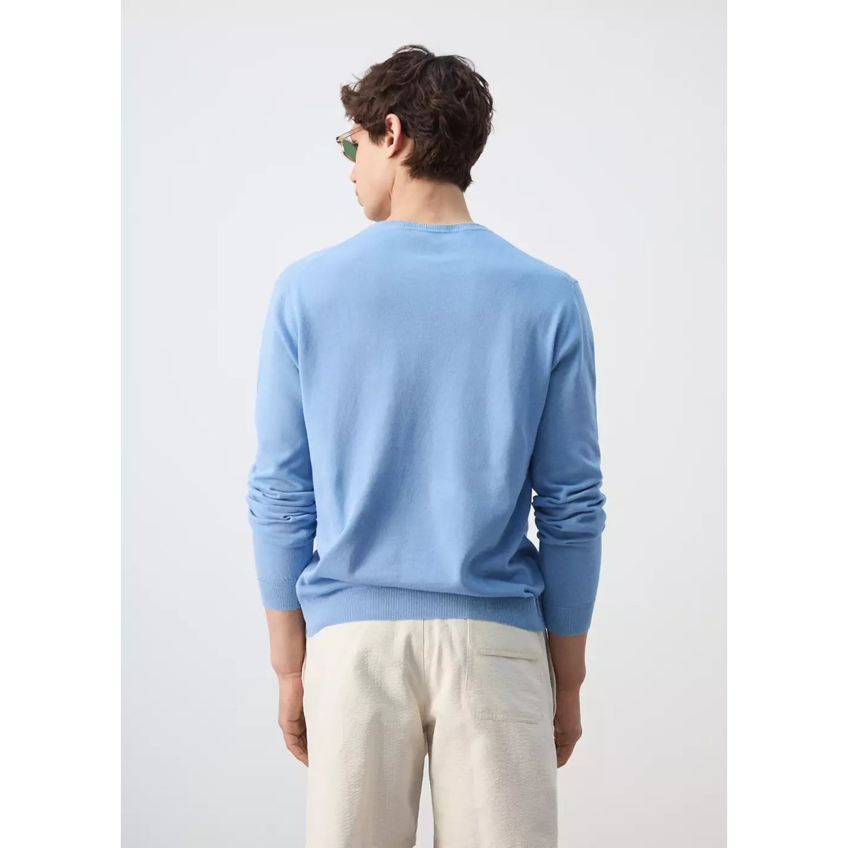 Pull-over 100 % coton maille fine bleu porcelaine, MANGO MAN
